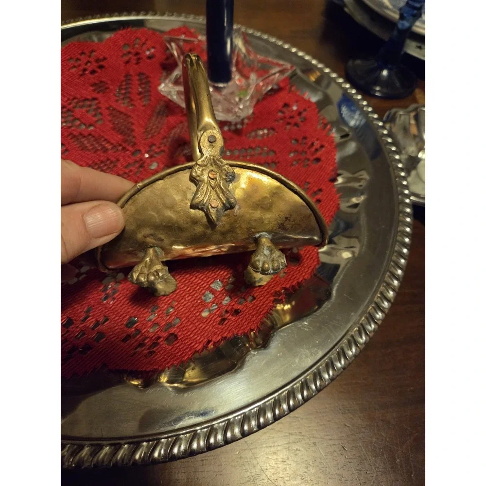Vintage Hammered Brass Fireplace Log Fire Wood Holder Lion Claw Feet Mini Décor